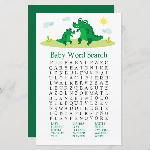 Cute Alligator Baby Shower Word Search Game