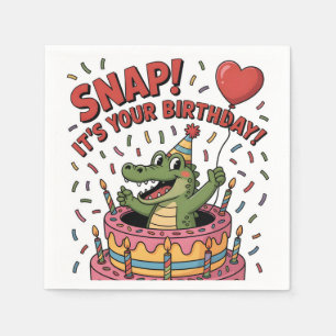 Cute Alligator Birthday Cake Party Design Napkins