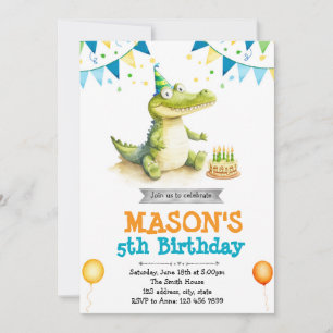 Cute Alligator birthday invitation