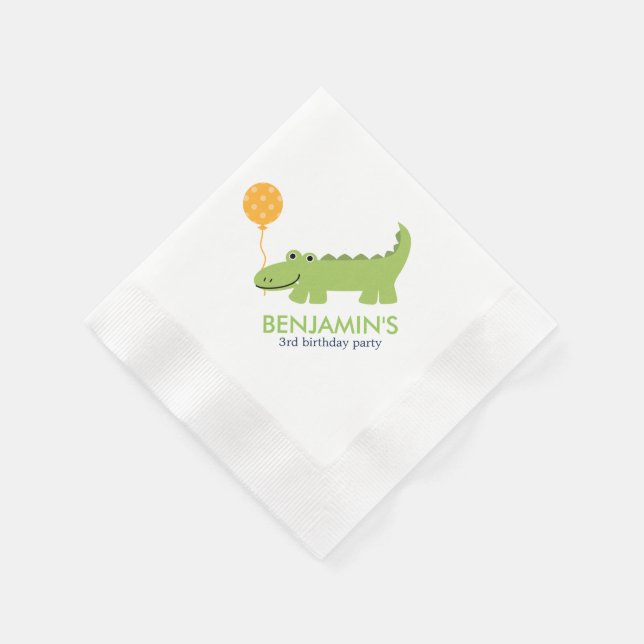 Cute Alligator Birthday Napkins (Corner)