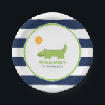 Cute Alligator Birthday Paper Plates<br><div class="desc">Adorable birthday party plates feature a cute illustration of a smiling alligator on a stripes background and can be personalized with your child's name or message of your choice.</div>