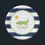 Cute Alligator Birthday Paper Plates<br><div class="desc">Adorable birthday party plates feature a cute illustration of a smiling alligator on a stripes background and can be personalized with your child's name or message of your choice.</div>