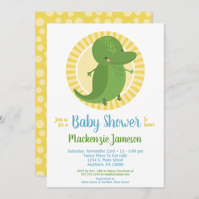Cute Alligator Croc Neutral Baby Shower Invitation (Front/Back)