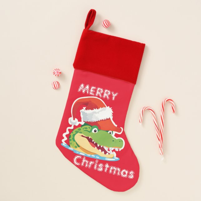 Cute alligator crocodile Christmas Safari Santa  Christmas Stocking (Front)