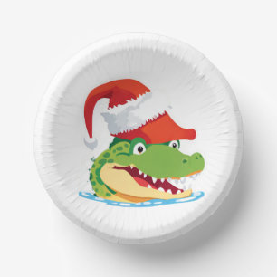 Cute alligator crocodile Christmas Safari Santa Paper Bowls