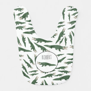 Cute Alligator Crocodile Pattern Custom Name Baby Bib
