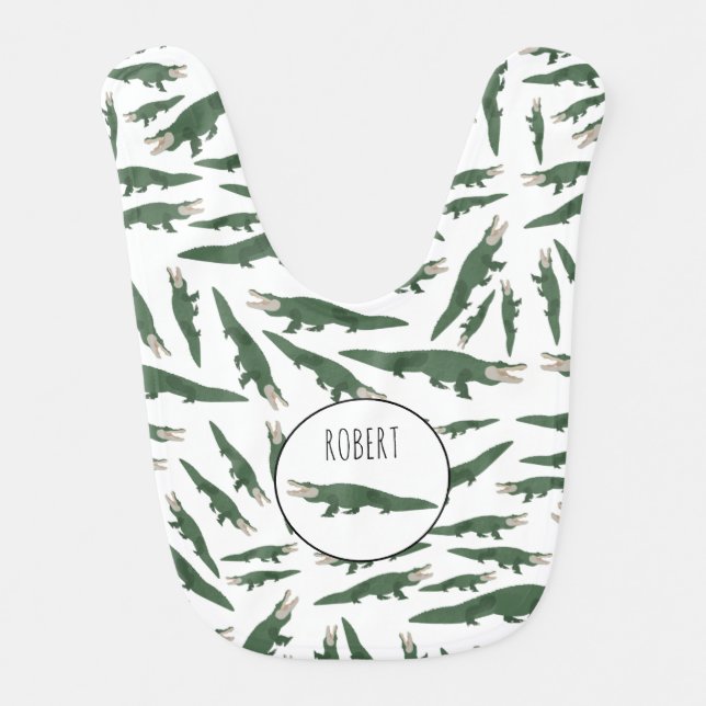 Cute Alligator Crocodile Pattern Custom Name Baby Bib (Front)