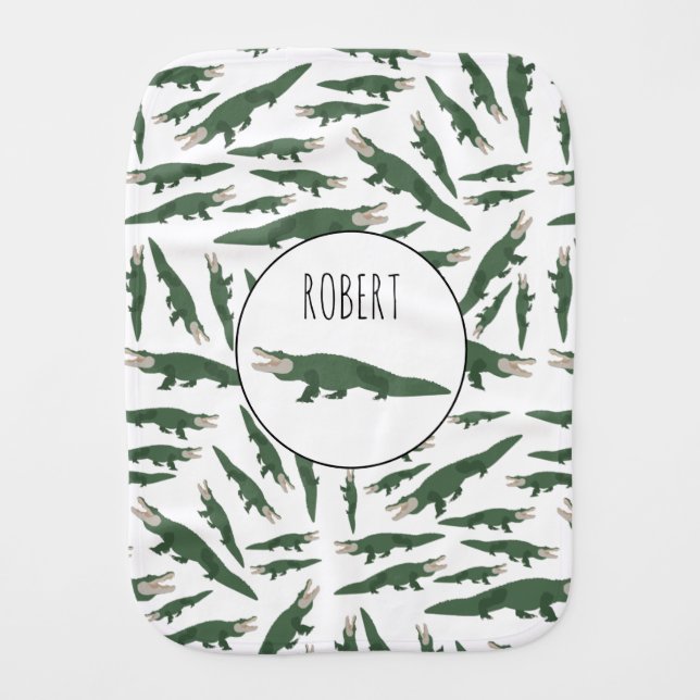 Cute Alligator Crocodile Pattern Custom Name Baby Burp Cloth (Front)