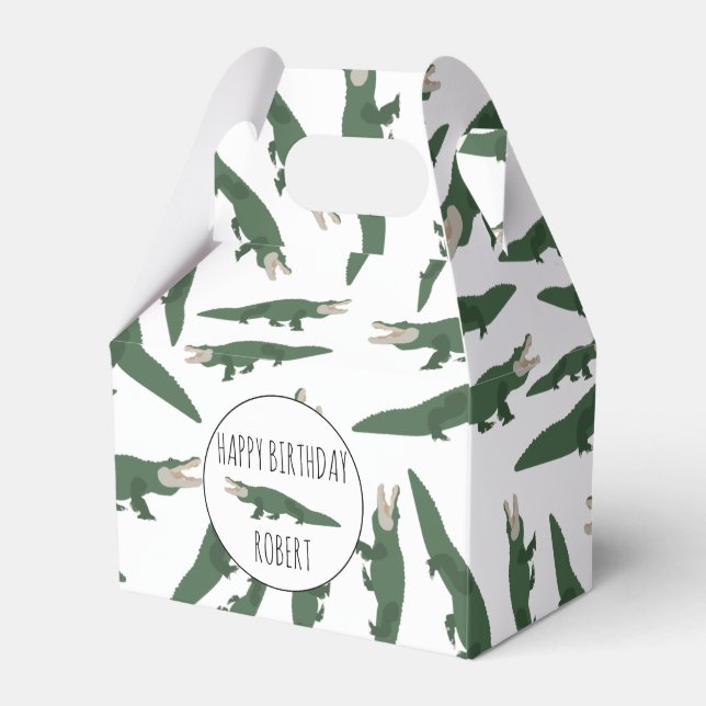 Cute Alligator Crocodile Pattern Custom Name Favor Boxes (Front Side)