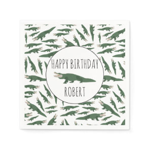 Cute Alligator Crocodile Pattern Custom Name Napkins