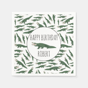 Cute Alligator Crocodile Pattern Custom Name Napkins