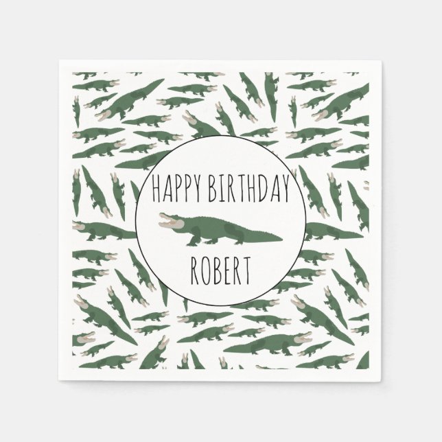 Cute Alligator Crocodile Pattern Custom Name Napkins (Front)