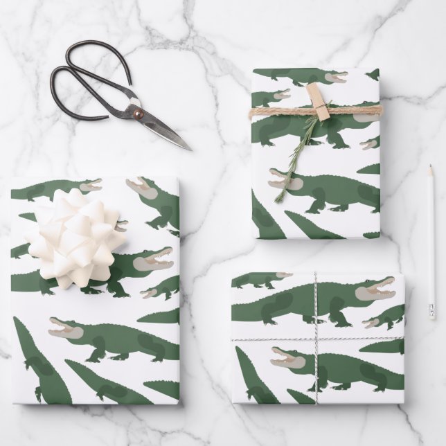 Cute Alligator Crocodile Pattern Wrapping Paper Sheets (Front)