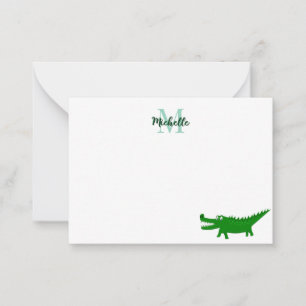  Cute Alligator Drawing Editable Monogram Note Card