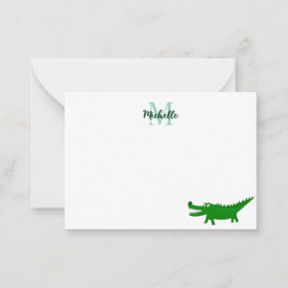 Cute Alligator Drawing Editable Monogram Note Card