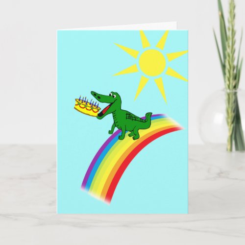 Cute Alligator Eats Cake Birthday Greeting Card