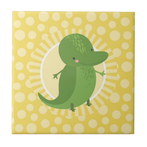 Cute Alligator - Funny Yellow Green Crocodile Ceramic Tile