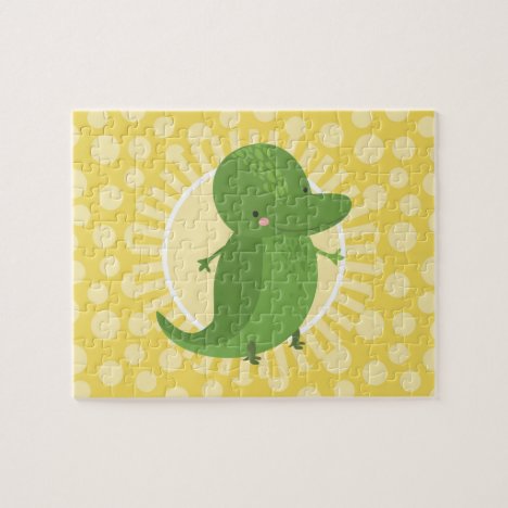 Cute Alligator - Funny Yellow Green Crocodile Jigsaw Puzzle