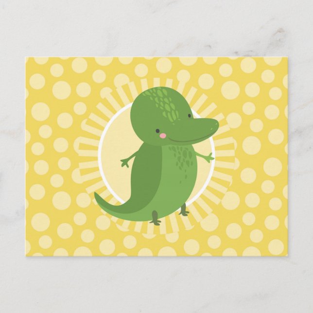 Cute Alligator - Funny Yellow Green Crocodile Postcard (Front)