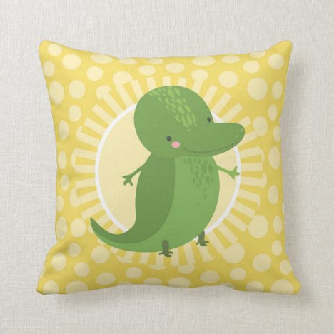 Cute Alligator - Funny Yellow Green Crocodile Throw Pillow