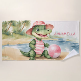Cute Alligator Girl Personalized Beach Towel