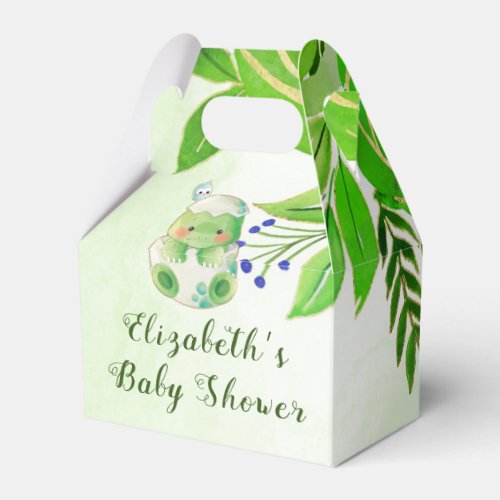 Cute Alligator Green Gold Flowers Baby Shower Favor Boxes