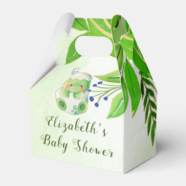 Cute Alligator Green Gold Flowers Baby Shower Favor Boxes (Back Side)