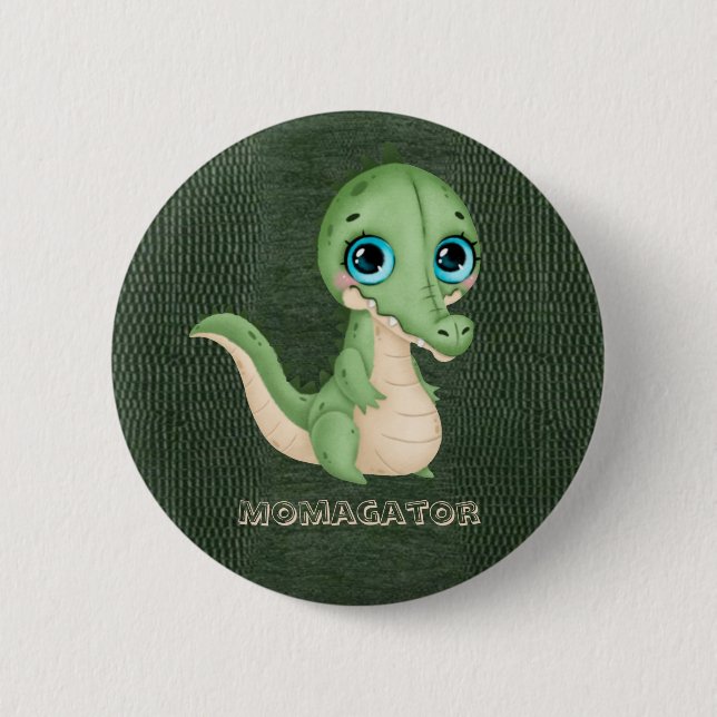 Cute Alligator Green Leather Hide Baby Shower  Button (Front)