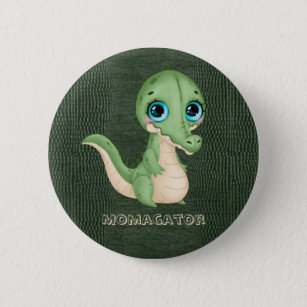 Cute Alligator Green Leather Hide Baby Shower  Button