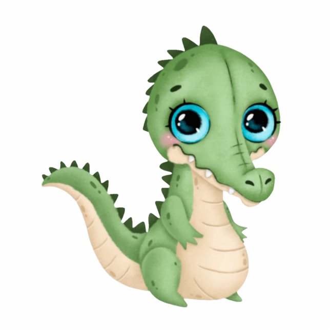 Cute Alligator Green Leather Hide Cake Topper  Cutout (Front)