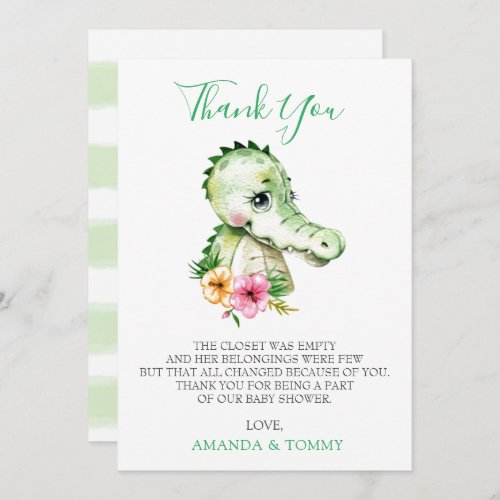 Cute Alligator Hibiscus Baby Shower Thank You