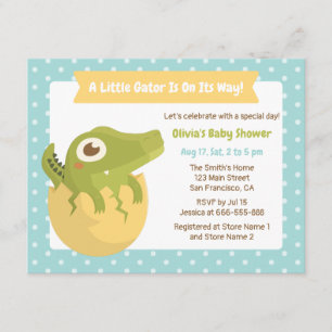 Cute Alligator in Egg Boy Baby Shower Invitations