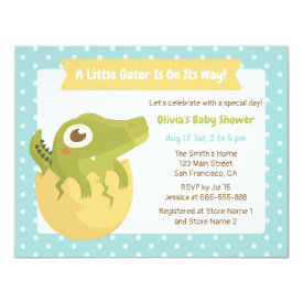 Cute Alligator in Egg Boy Baby Shower Invitations