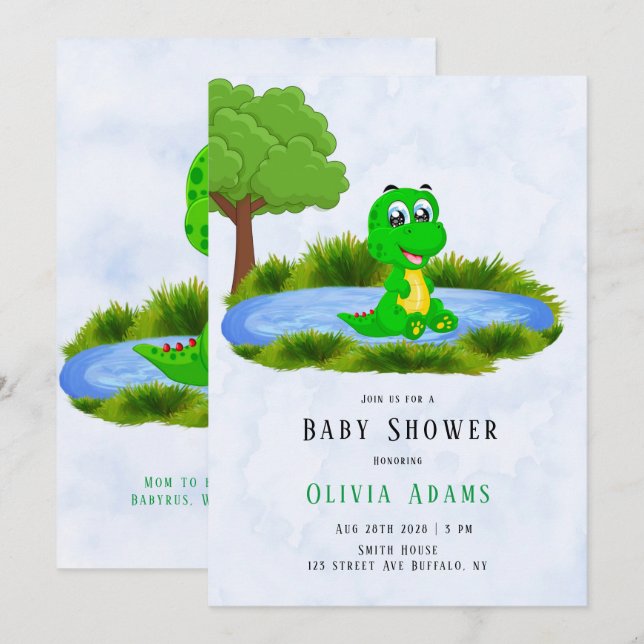  Cute Alligator in Pond Boy Baby Shower  Invitation (Front/Back)