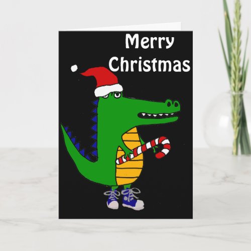 Cute Alligator in Santa Hat Christmas Cartoon Holiday Card