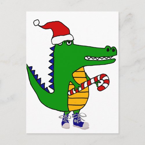 Cute Alligator in Santa Hat Christmas Cartoon Holiday Postcard