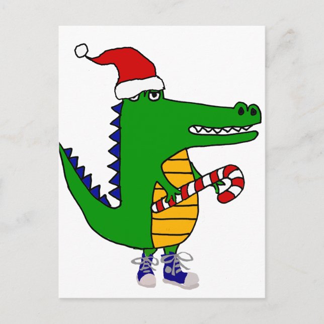 Cute Alligator in Santa Hat Christmas Cartoon Holiday Postcard (Front)