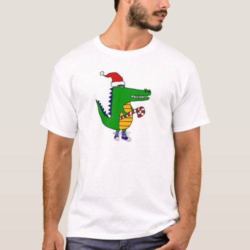 Cute Alligator in Santa Hat Christmas Cartoon T_Shirt