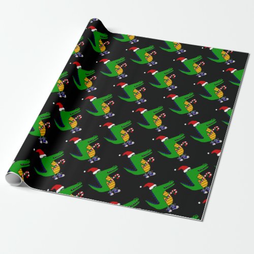 Cute Alligator in Santa Hat Christmas Cartoon Wrapping Paper