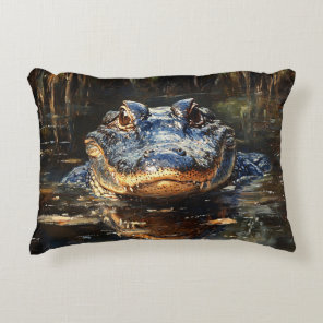 Cute Alligator in the Florida Everglades Painting Accent Pillow