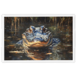 Cute Alligator in the Florida Everglades Painting Acrylic Tray