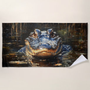 Cute Alligator in the Florida Everglades Painting Beach Towel