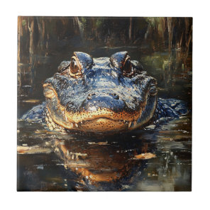 Cute Alligator in the Florida Everglades Painting Ceramic Tile
