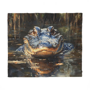 Cute Alligator in the Florida Everglades Painting Fleece Blanket