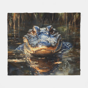Cute Alligator in the Florida Everglades Painting Fleece Blanket