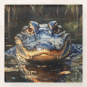 Cute Alligator in the Florida Everglades Painting Glass Coaster