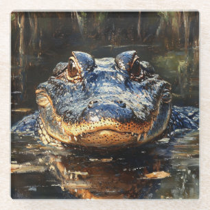 Cute Alligator in the Florida Everglades Painting Glass Coaster