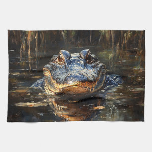 Cute Alligator in the Florida Everglades Painting Kitchen Towel