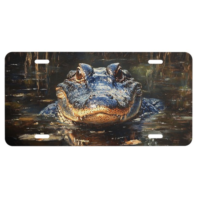 Cute Alligator in the Florida Everglades Painting License Plate (Front)
