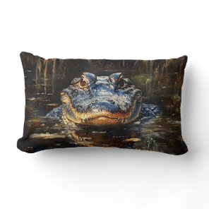 Cute Alligator in the Florida Everglades Painting Lumbar Pillow